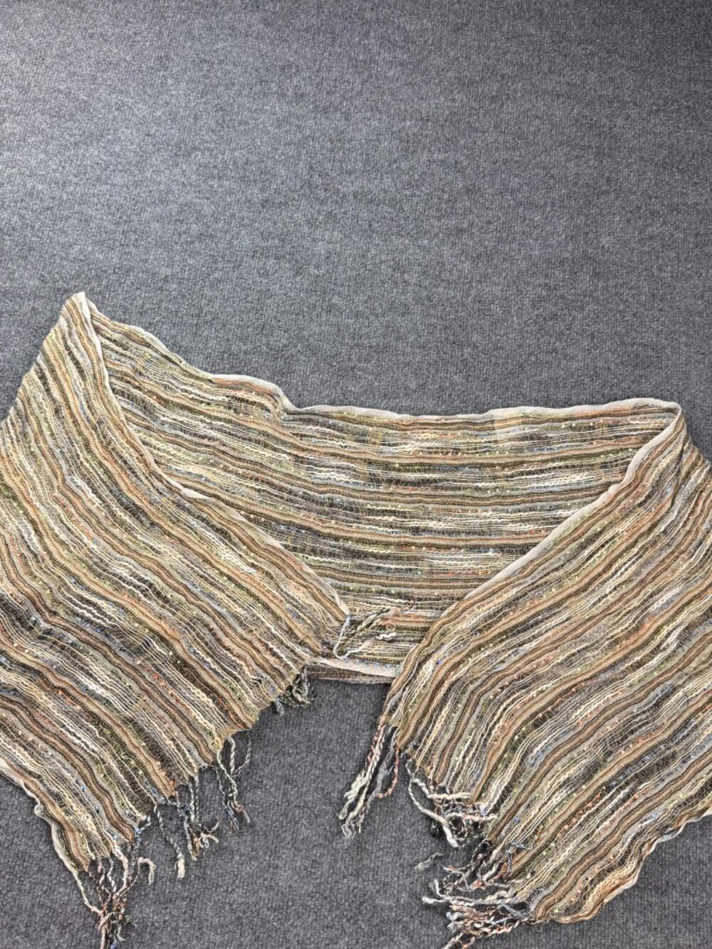 Target Multi Stripe Eyelash Fringe Scarf Open Knit Metallic Wrap Shawl 66x13INC